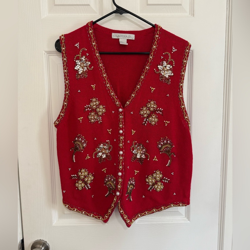 Vintage Red Embellished Vest